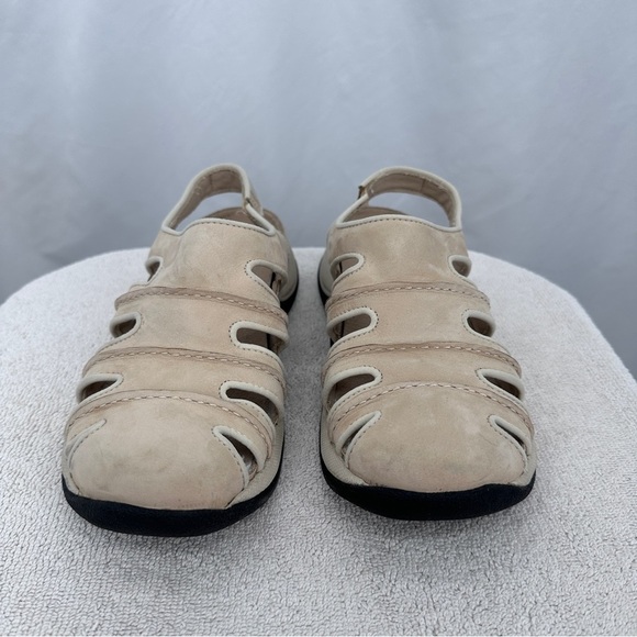 Clarks Springers Womens Leather Sandals 8M Cream Light Tan Elastic Back Strap - Picture 2 of 8